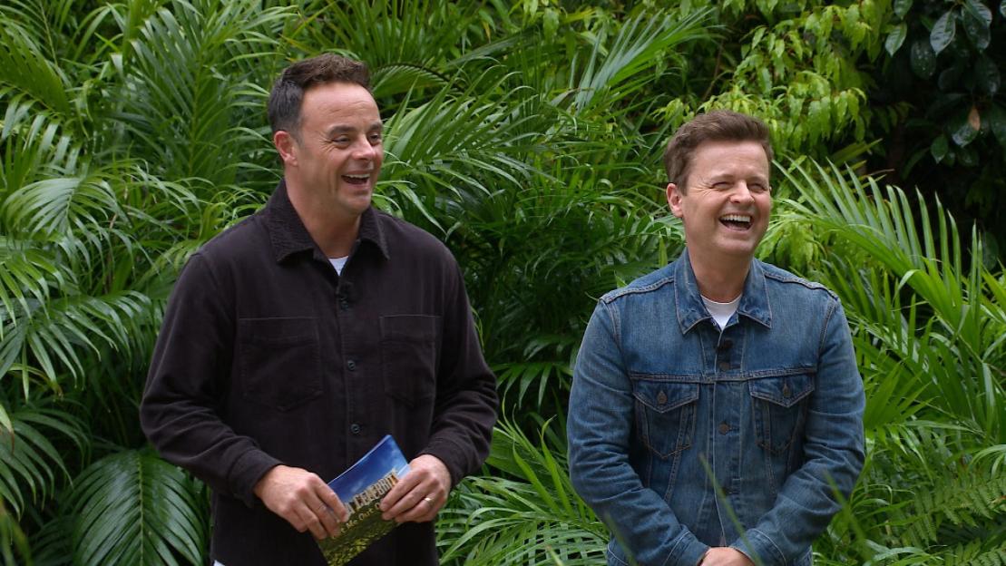 Ant and Dec laughing in a jungle setting.