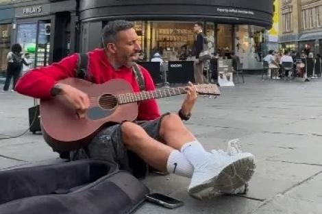 Newcastle legend, 41, spotted BUSKING in city centre and gushes over ‘dream come true’ to play in ‘my home’