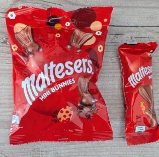 Two bags of Maltesers Mini Bunnies chocolate.