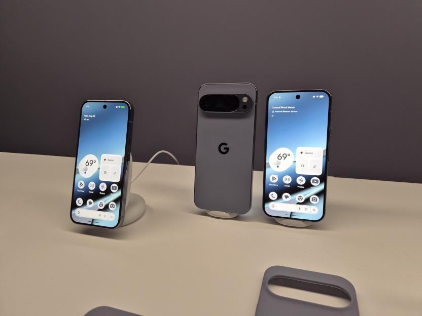 Three Google phones on display.