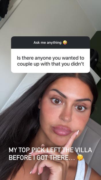 Screenshot of Emma Munro's Instagram story Q&A revealing her top pick left Love Island before she arrived.
