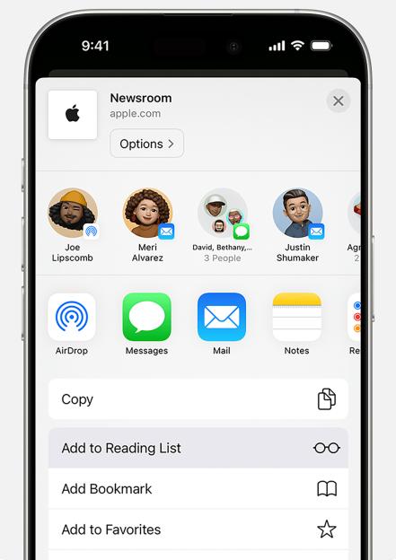 iPhone screen showing share options for a news article.