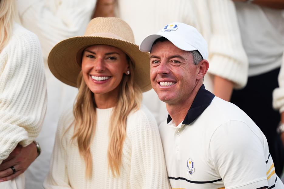 Rory McIlroy with his wife Erica Stoll at the 2025 Ryder Cup.