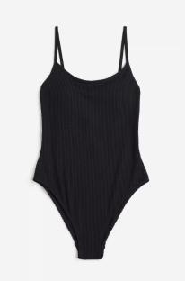 Black padded-cup high-leg swimsuit.
