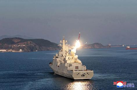 North Korean destroyer Choe Hyon test-firing a weapons system.
