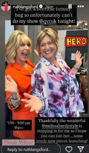 Ruth Langsford's announcement of her illness and replacement on a TV show.