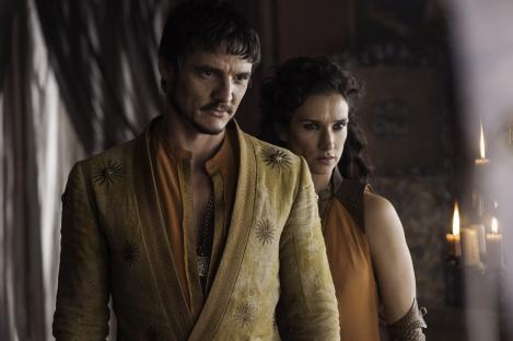 Pedro Pascal as Oberyn Martell and Indira Varma as Ellaria Sand in Game of Thrones.