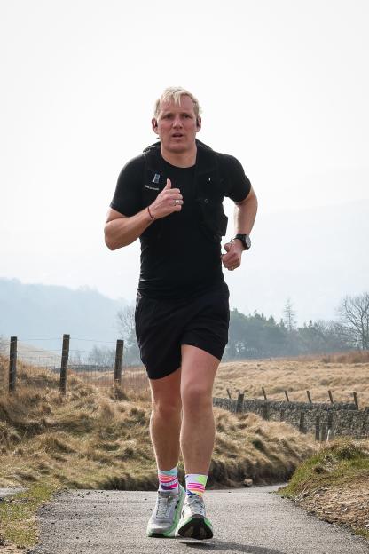 Jamie Laing running during a Comic Relief challenge.