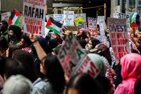 Pro-Palestinian demonstrators protesting near the Met Gala.