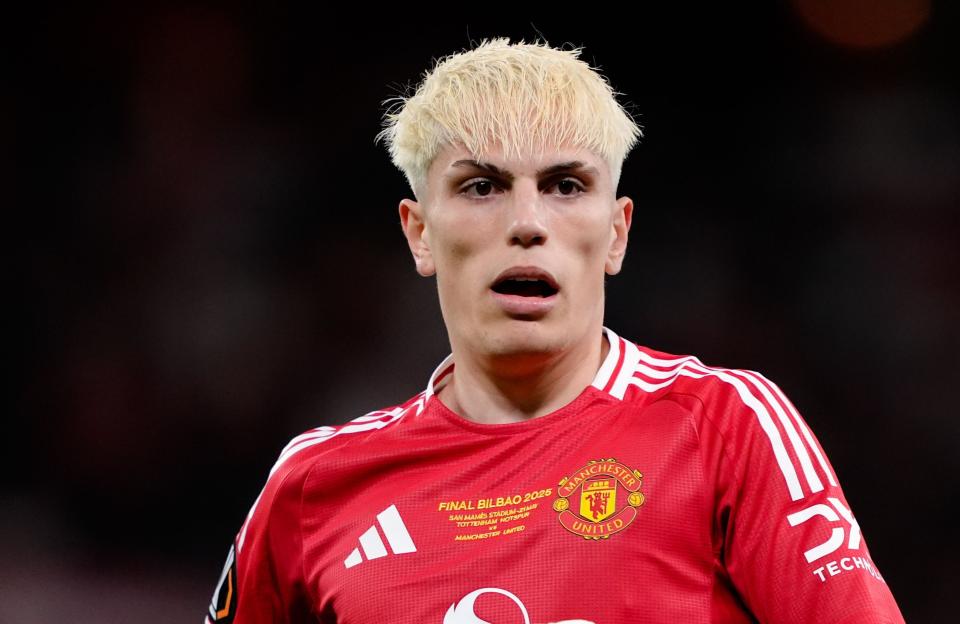 Alejandro Garnacho of Manchester United in a red jersey.
