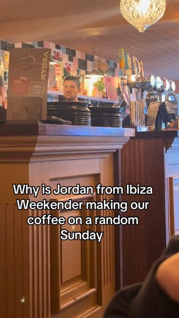 Jordan Davies from Ibiza Weekender working in a pub.