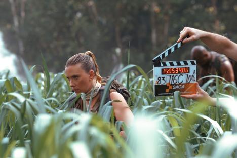 Scarlett Johansson on the set of Jurassic World Rebirth.