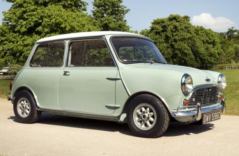 1965 light green Austin Mini Cooper S.