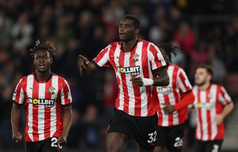 Southampton's Paul Onuachu celebrates a goal.