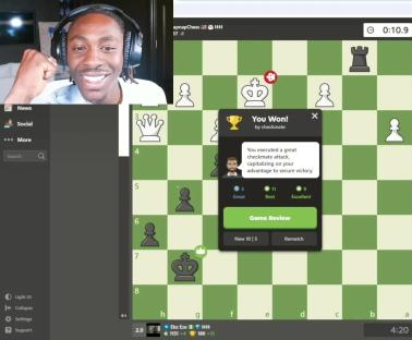 Screenshot of a chess game played online, showing a win by checkmate.