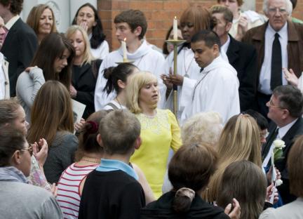 Brooke Kinsella at her brother's funeral.