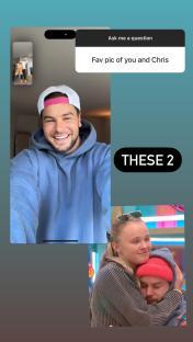 Screenshot of a video call showing JoJo Siwa and Chris Hughes.