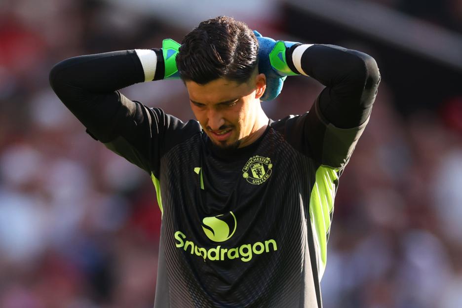 Altay Bayindir of Manchester United looking dejected.