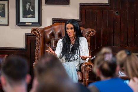 Katie Price speaking at an event.