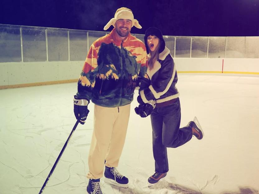 Taylor Swift and Travis Kelce ice skating.