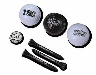 Golf accessories for Father's Day: golf balls and tees.