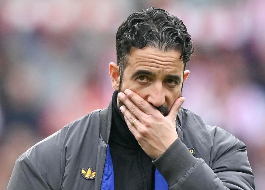 Ruben Amorim, manager of Manchester United, looking dejected.