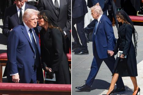 Lip reader reveals ‘the four words Melania said to Trump to avoid awkward moment at Pope Francis’ funeral’