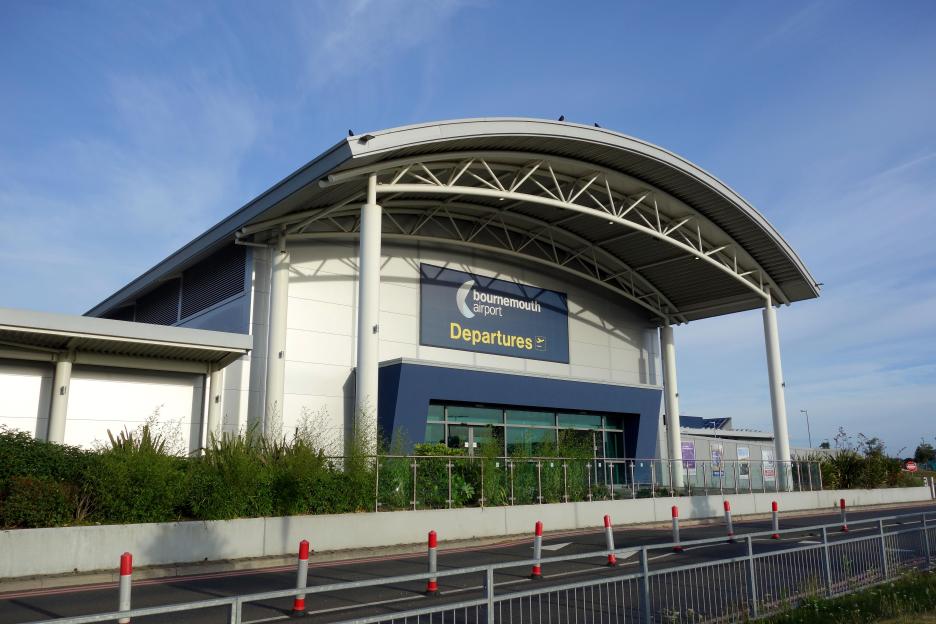 Bournemouth Airport departures entrance.