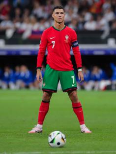 Cristiano Ronaldo of Portugal prepares to take a free kick.