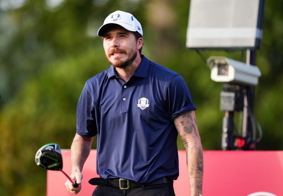 Brooklyn Beckham and Catherine Zeta-Jones heckled by rowdy US fans as European stars targeted at Ryder Cup celeb event