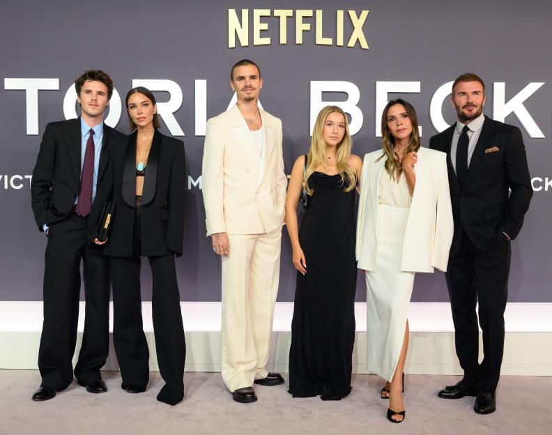 Cruz Beckham, Jackie Apostel, Romeo Beckham, Harper Beckham, Victoria Beckham, and David Beckham attending the "Victoria Beckham" World Premiere.
