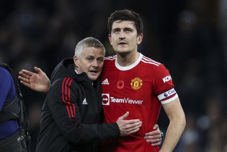 Ole Gunnar Solskjaer and Harry Maguire of Manchester United.