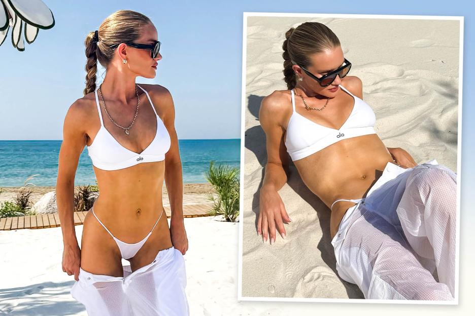 Model Rosie Huntington-Whiteley sizzles in tight-fitting top and string bikini bottoms