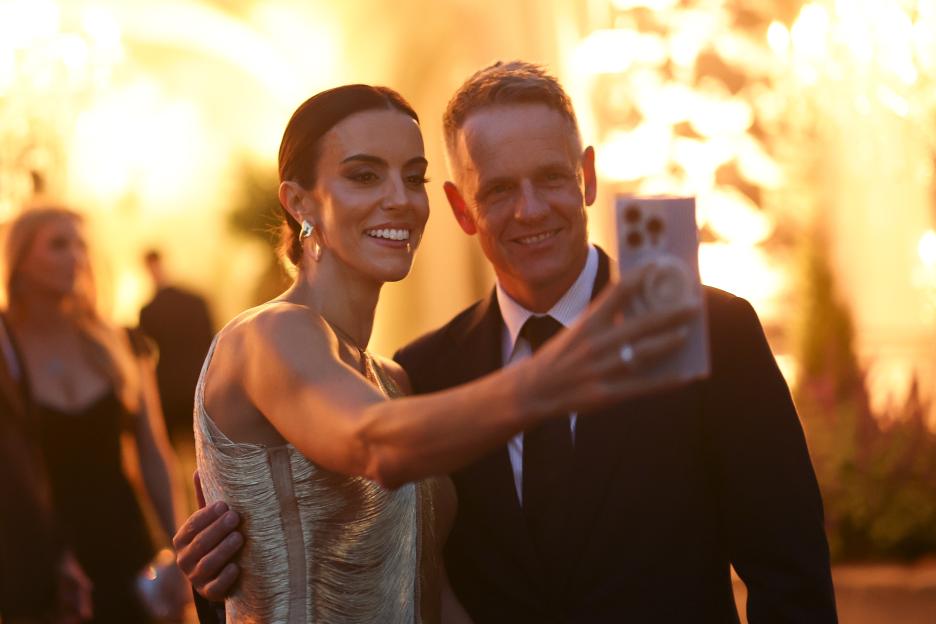 Luke Donald and wife Diane Donald taking a selfie at the Ryder Cup Teams' Welcome Dinner.