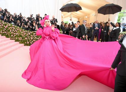 Lady Gaga in a pink gown at the Met Gala.