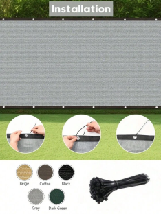 Installation instructions for a privacy screen with various color options.