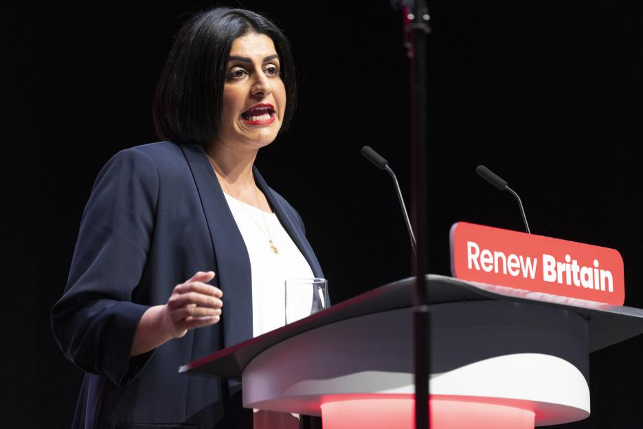 LIVERPOOL, ENGLAND - SEPTEMBER 29: Home Secretary and Labour MP for Birmingham Ladywood, Shabana Mahmood speaks on stage during day two of the Labour Party conference at ACC Liverpool on September 29, 2025 in Liverpool, England. The Labour Conference is being held against a vastly different backdrop to last year when the party had swept to power in a landslide general election victory. A year on and polling shows three quarters of Britons (74-77%) say they have little to no trust in the party on the cost of living, immigration, taxation, managing the economy, representing people like them, or keeping its promises. (Photo by Nicola Tree/Getty Images)