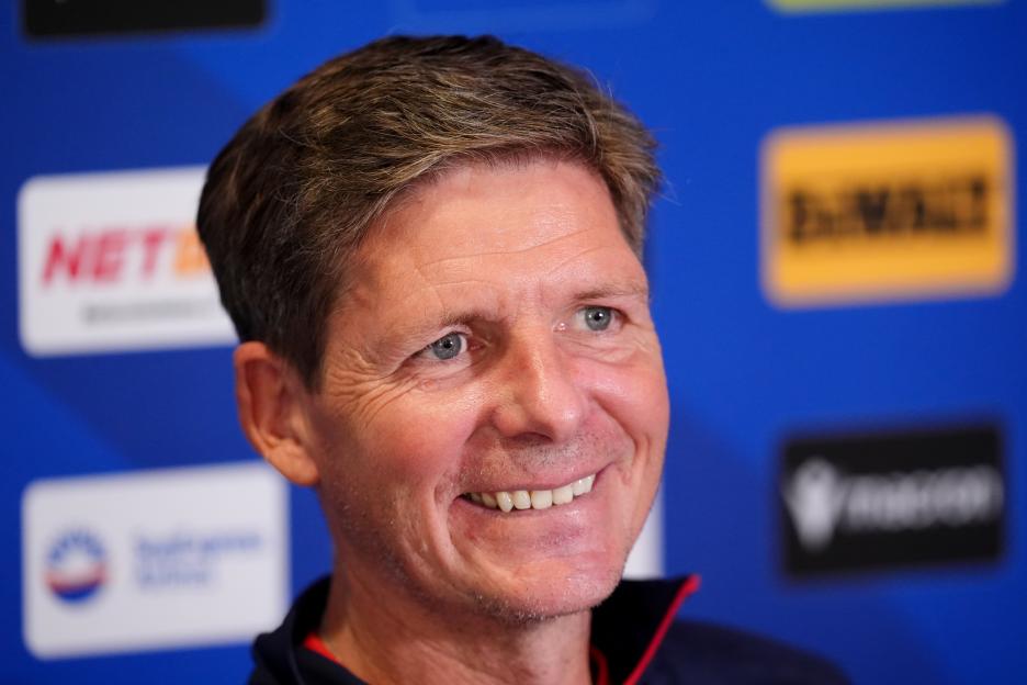 Oliver Glasner, Crystal Palace manager, at a press conference.