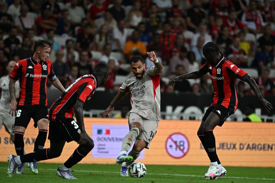 Soccer player controlling the ball during a match.