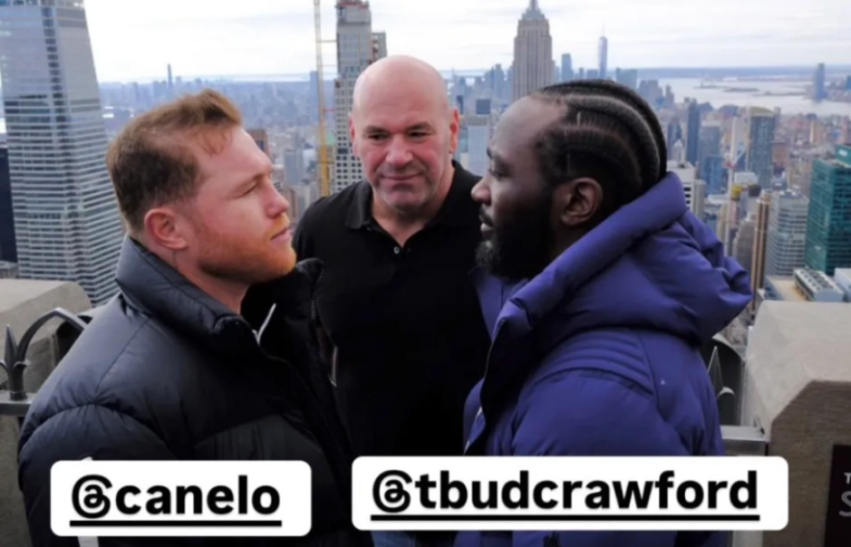 Canelo Alvarez, Bud Crawford, and Dana White in New York City.