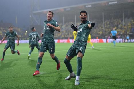 Dominic Solanke of Tottenham Hotspur celebrates scoring a goal.