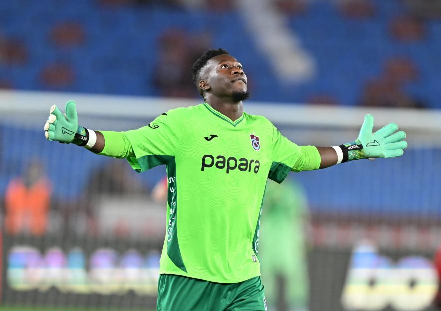 Andre Onana of Trabzonspor gestures during a football match.