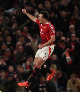 Harry Maguire of Manchester United celebrating a goal.