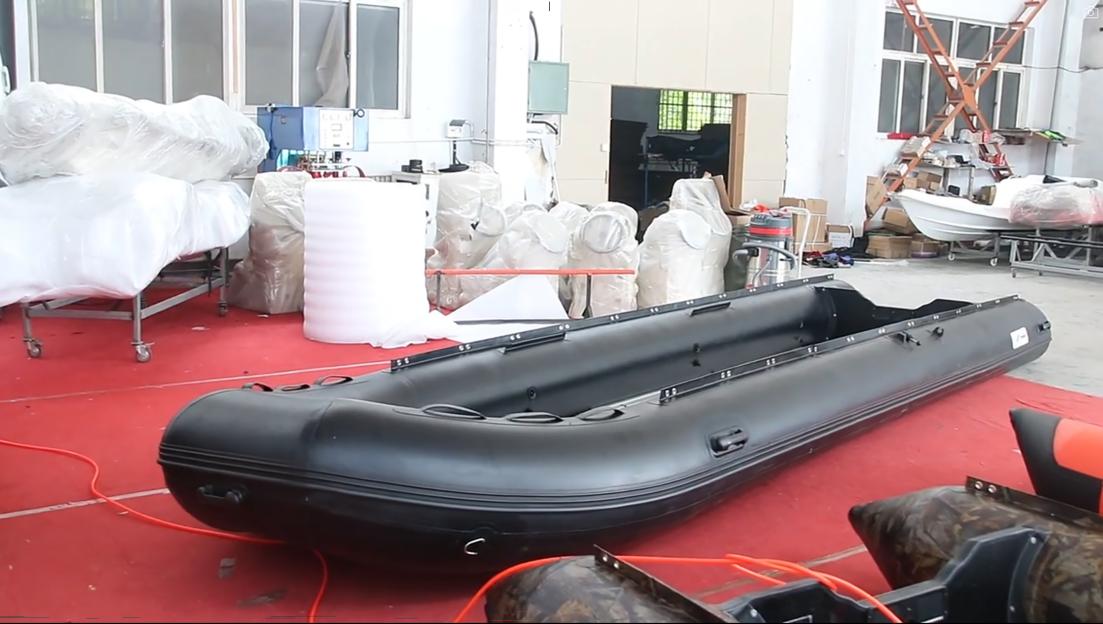 Inflatable boat in a factory.