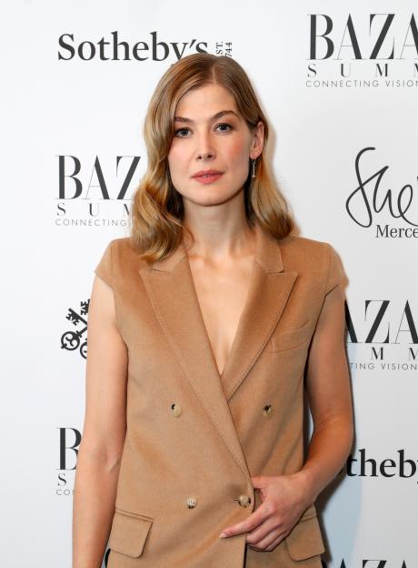 Rosamund Pike at the Bazaar At Work Summit.