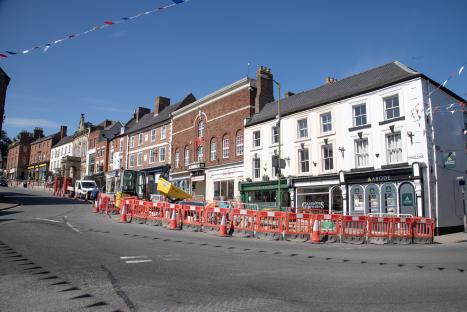 Roadworks in Ashbourne, Derbyshire market place.