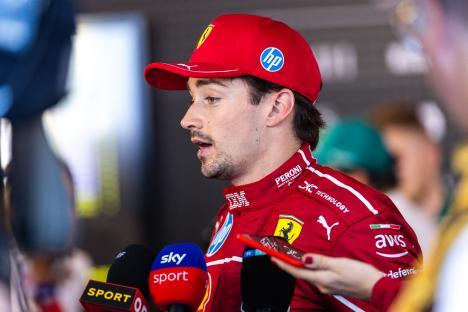 Charles Leclerc of Ferrari speaks to the media.