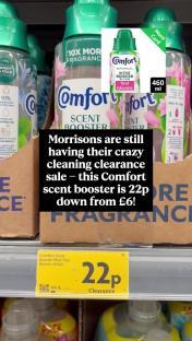 Morrisons cleaning product clearance sale: Comfort scent booster, 22p (down from £6).