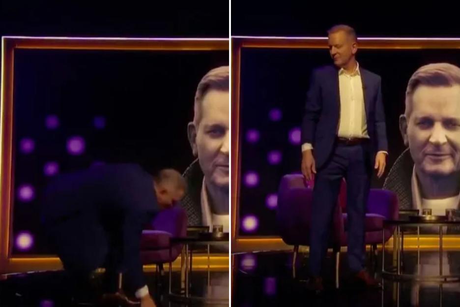 Watch as Jeremy Kyle falls over minutes into Kate Garraway’s Life Stories as he makes ITV return