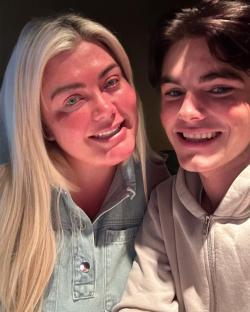 Gemma Collins and a young man smiling for a selfie.